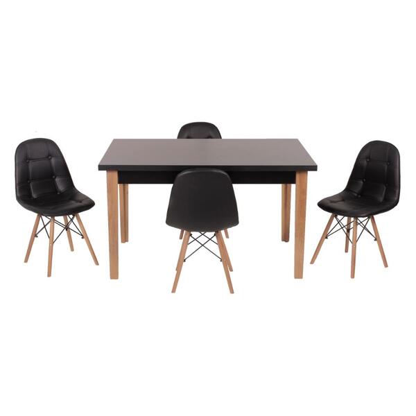 Conjunto Mesa De Jantar Luiza 135cm Preta Com 4 Cadeiras Boto