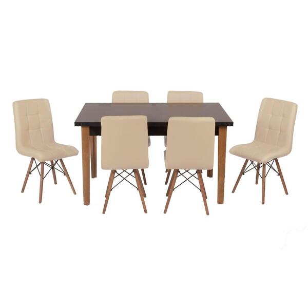Conjunto Mesa De Jantar Luiza 135cm Preta Com 6 Cadeiras Gomo