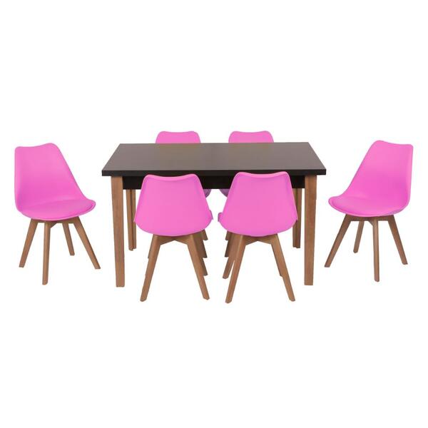 Conjunto Mesa De Jantar Luiza 135cm Preta Com 6 Cadeiras Leda