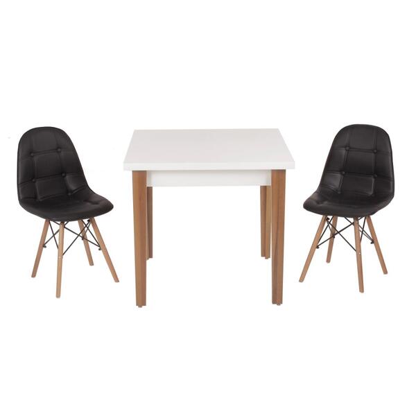 Conjunto Mesa De Jantar Luiza 80cm Branca Com 2 Cadeiras Boto