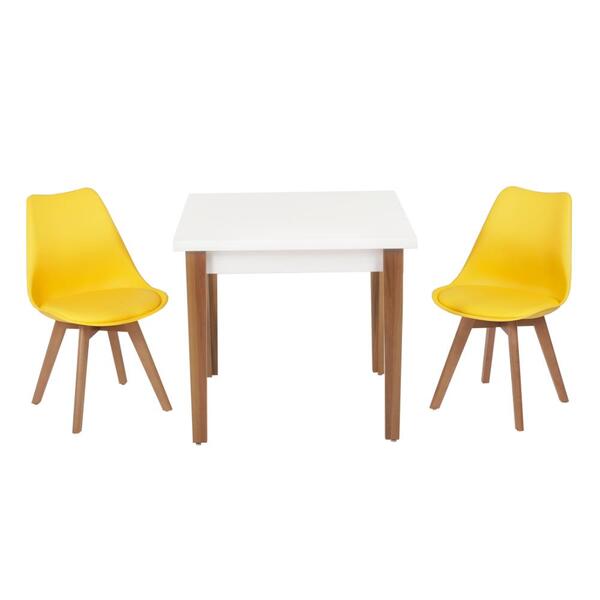Conjunto Mesa De Jantar Luiza 80cm Branca Com 2 Cadeiras Leda