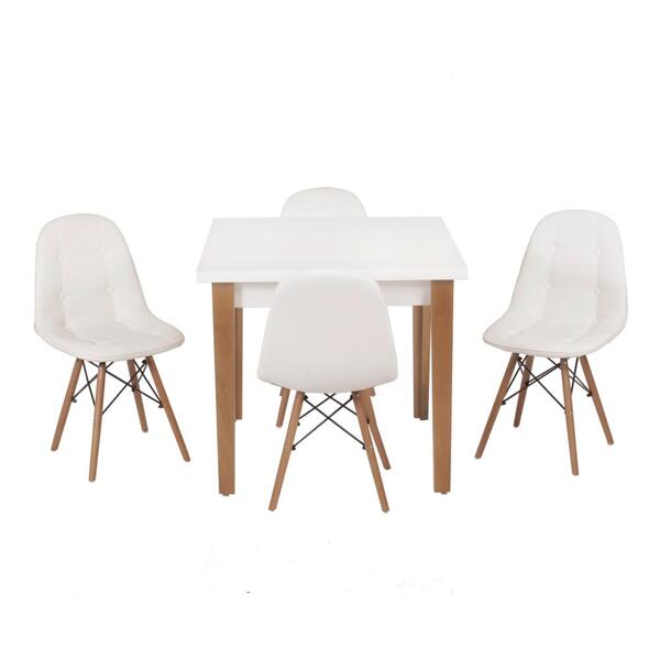 Conjunto Mesa De Jantar Luiza 80cm Branca Com 4 Cadeiras Boto