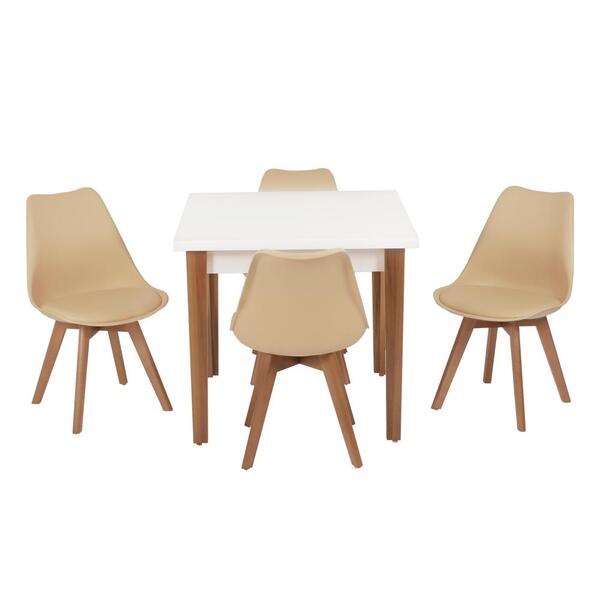 Conjunto Mesa De Jantar Luiza 80cm Branca Com 4 Cadeiras Leda
