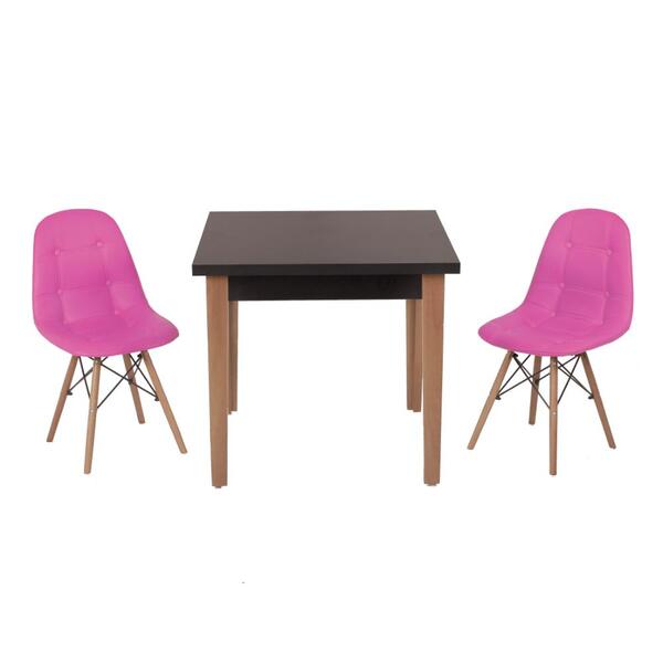 Conjunto Mesa De Jantar Luiza 80cm Preta Com 2 Cadeiras Boton