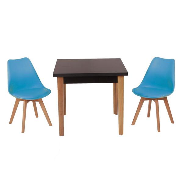 Conjunto Mesa De Jantar Luiza 80cm Preta Com 2 Cadeiras Leda