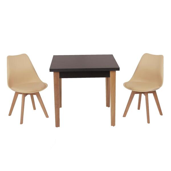 Conjunto Mesa De Jantar Luiza 80cm Preta Com 2 Cadeiras Leda