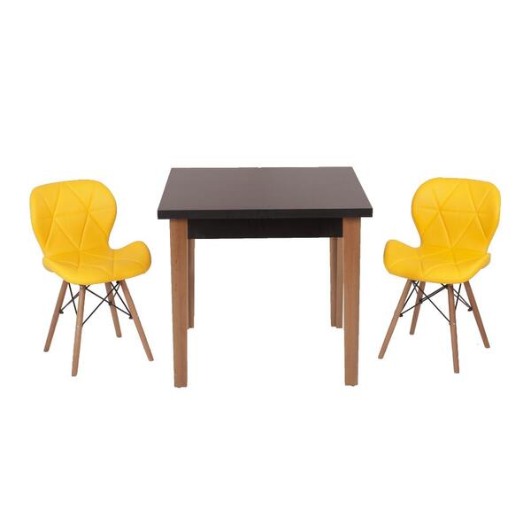 Conjunto Mesa De Jantar Luiza 80cm Preta Com 2 Cadeiras Slim
