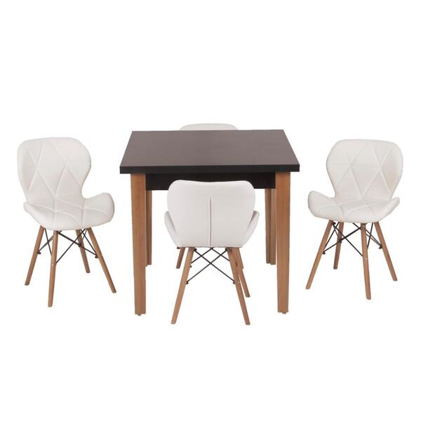 Conjunto Mesa De Jantar Luiza 80cm Preta Com 4 Cadeiras Slim