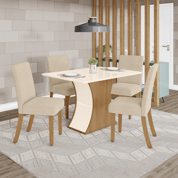 Conjunto Mesa De Jantar Luíza Henn Sem Vidro Canto Reto Com 4