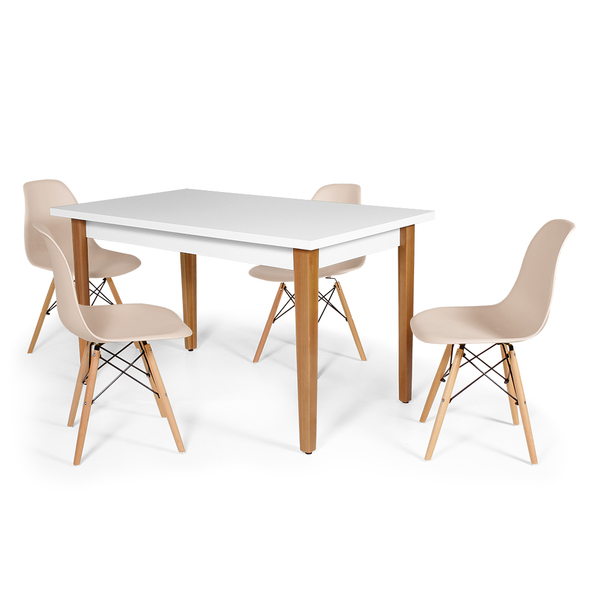 Conjunto Mesa De Jantar Mabel 135x80cm Branca Com 4 Cadeiras
