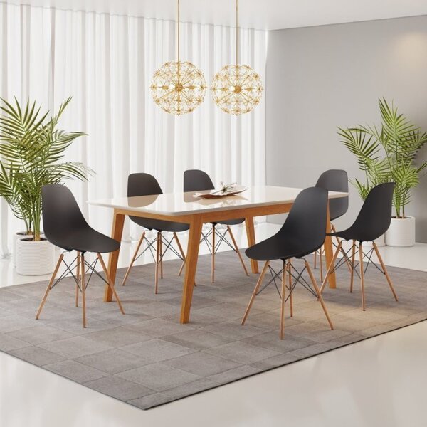 Conjunto Mesa De Jantar Madeira Maciça Retangular Com 6 Cadei