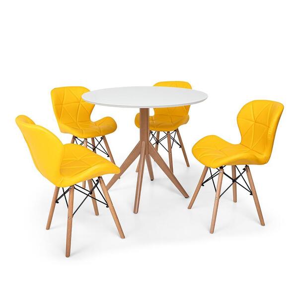 Conjunto Mesa De Jantar Maitê 80cm Branca Com 4 Cadeiras Eame