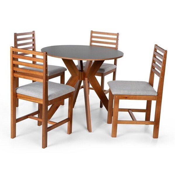 Conjunto Mesa De Jantar Marci 90cm E 4 Cadeiras Luna Estofada