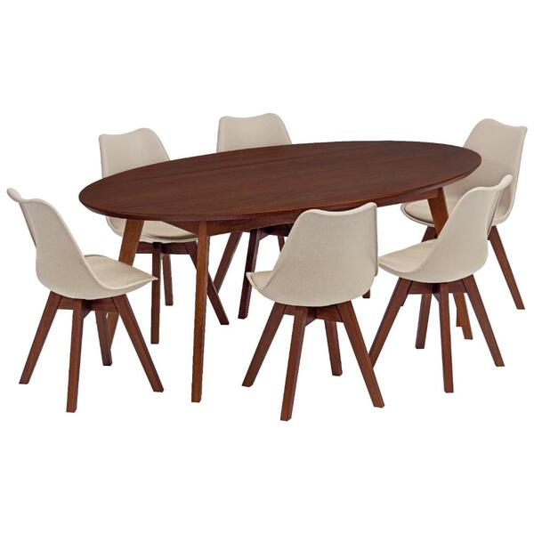 Conjunto Mesa De Jantar Oval Vértice 190cm Nozes Com 6 Cadeir