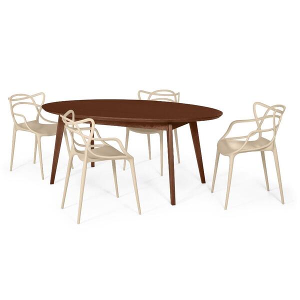 Conjunto Mesa De Jantar Oval Vértice Nozes 190cm Com 4 Cadeir
