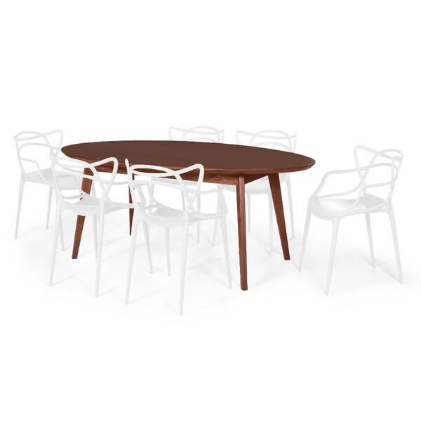 Conjunto Mesa De Jantar Oval Vértice Nozes 190cm Com 6 Cadeir