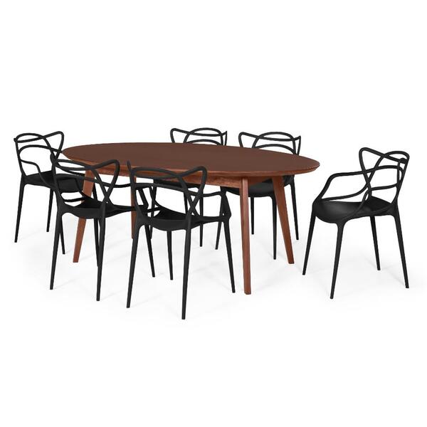 Conjunto Mesa De Jantar Oval Vértice Nozes 190cm Com 6 Cadeir