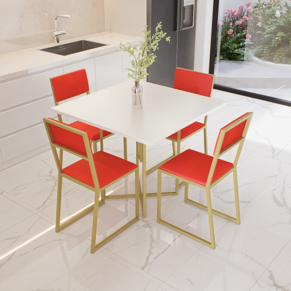 Conjunto Mesa De Jantar Quadrada Branca 4 Cadeiras Estofado R
