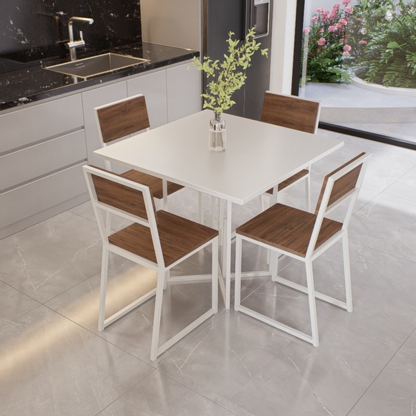 Conjunto Mesa De Jantar Quadrada Branca 4 Cadeiras Imbuia Riv