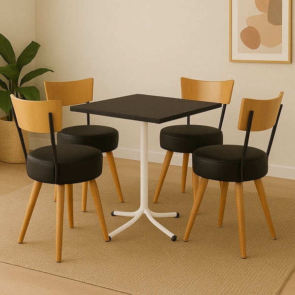 Conjunto Mesa De Jantar Quadrada Branca Tampo Preto Com 4 Cad
