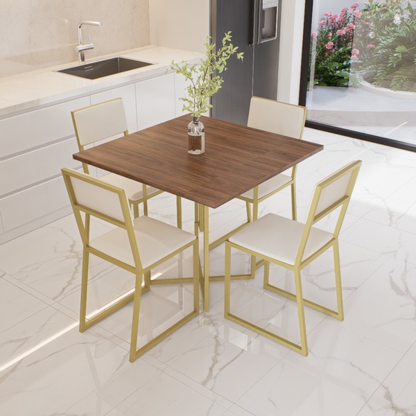 Conjunto Mesa De Jantar Quadrada Imbuia 4 Cadeiras Estofado R