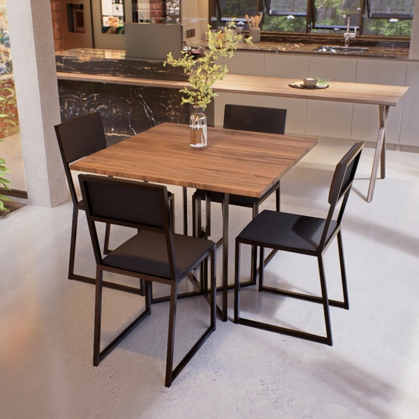 Conjunto Mesa De Jantar Quadrada Imbuia 4 Cadeiras Estofa...
