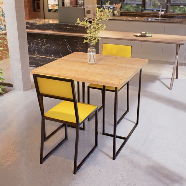 Conjunto Mesa De Jantar Quadrada Pinus 2 Cadeiras Estofado Ri