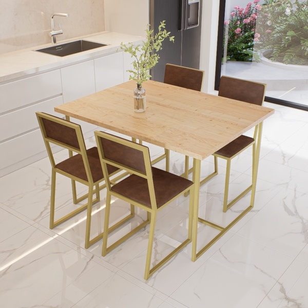 Conjunto Mesa De Jantar Quadrada Pinus 4 Cadeiras Estofad...