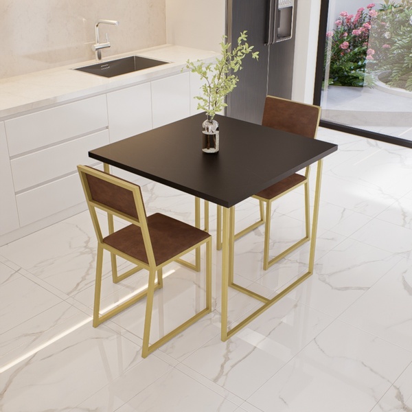 Conjunto Mesa De Jantar Quadrada Preta 2 Cadeiras Estofado Ri