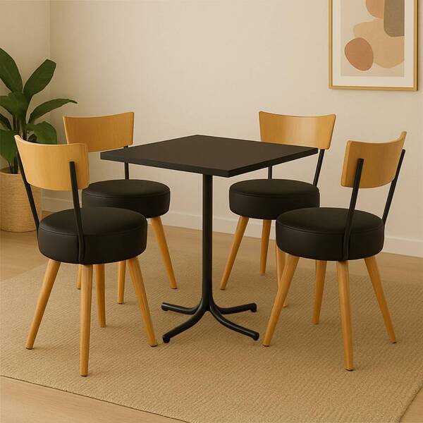 Conjunto Mesa De Jantar Quadrada Preta Com 4 Cadeiras Estofad