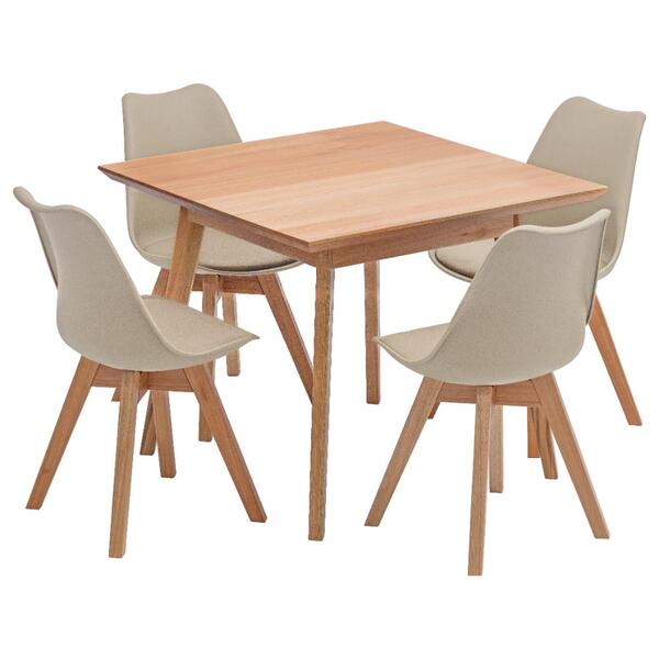 Conjunto Mesa De Jantar Quadrada Vértice 90cm Natural Com 4 C