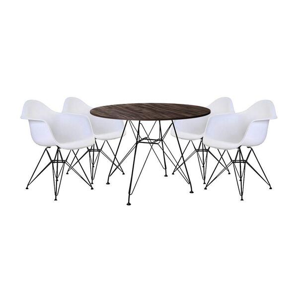 Conjunto Mesa De Jantar Redonda 90cm Amêndoa Com 4 Poltronas