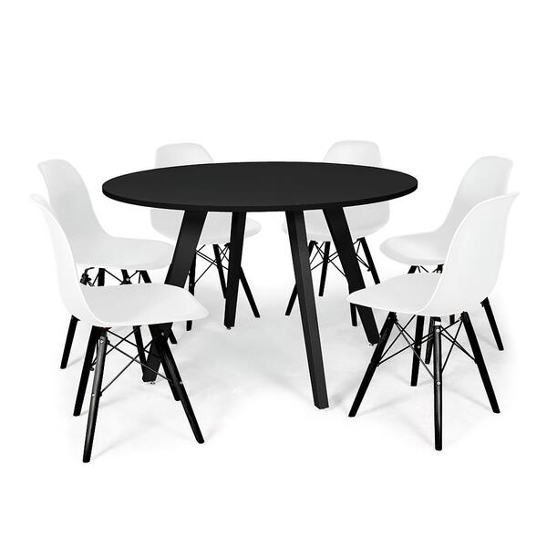 Conjunto Mesa De Jantar Redonda Amanda 120cm Preta Com 6 Cade