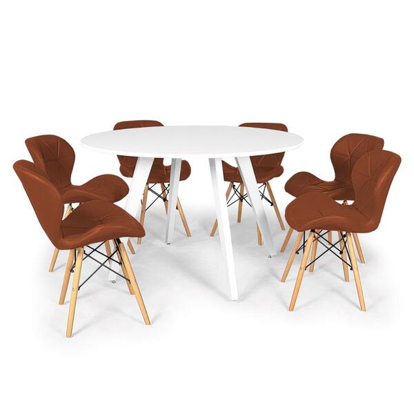 Conjunto Mesa De Jantar Redonda Amanda Branca 120cm Com 6 Cad