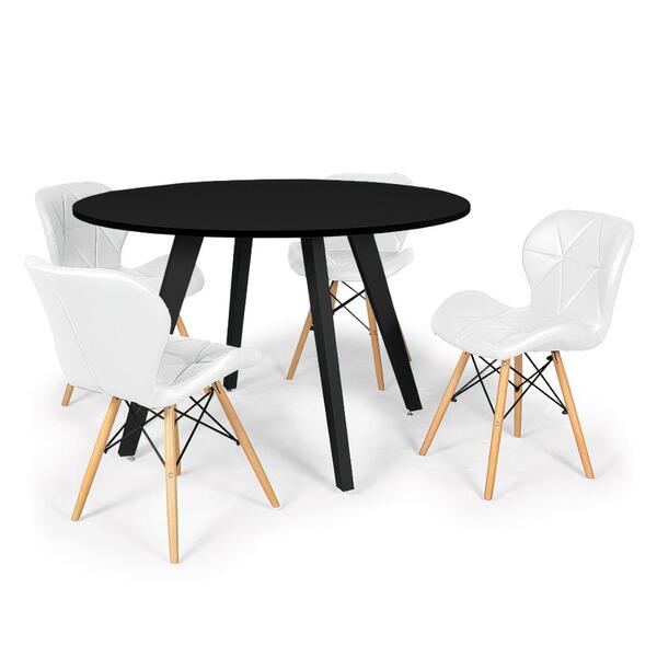 Conjunto Mesa De Jantar Redonda Amanda Preta 120cm Com 4 Cade