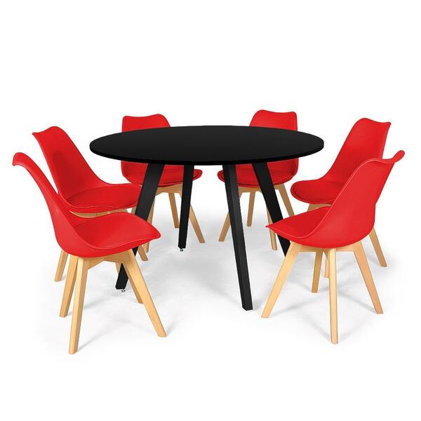 Conjunto Mesa De Jantar Redonda Amanda Preta 120cm Com 6 Cade
