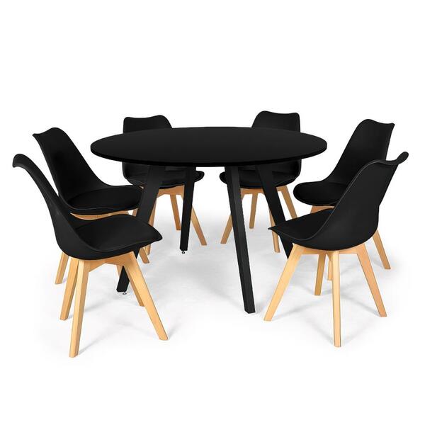 Conjunto Mesa De Jantar Redonda Amanda Preta 120cm Com 6 Cade