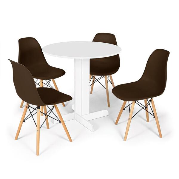 Conjunto Mesa De Jantar Redonda Bellus Branca 80cm Com 4 Cade