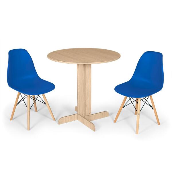 Conjunto Mesa De Jantar Redonda Bellus Natural 80cm Com 2 Cad