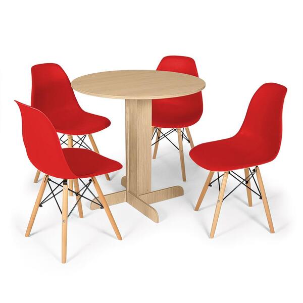 Conjunto Mesa De Jantar Redonda Bellus Natural 80cm Com 4 Cad