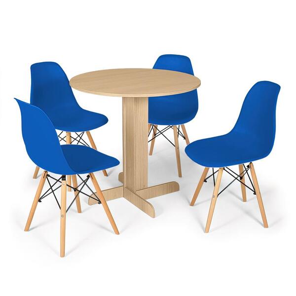 Conjunto Mesa De Jantar Redonda Bellus Natural 80cm Com 4 Cad