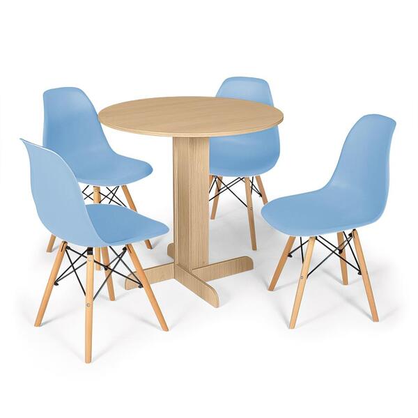 Conjunto Mesa De Jantar Redonda Bellus Natural 80cm Com 4 Cad