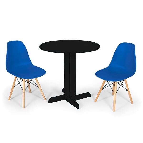 Conjunto Mesa De Jantar Redonda Bellus Preta 80cm Com 2 Cadei