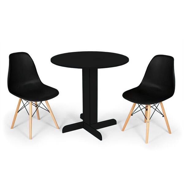 Conjunto Mesa De Jantar Redonda Bellus Preta 80cm Com 2 Cadei