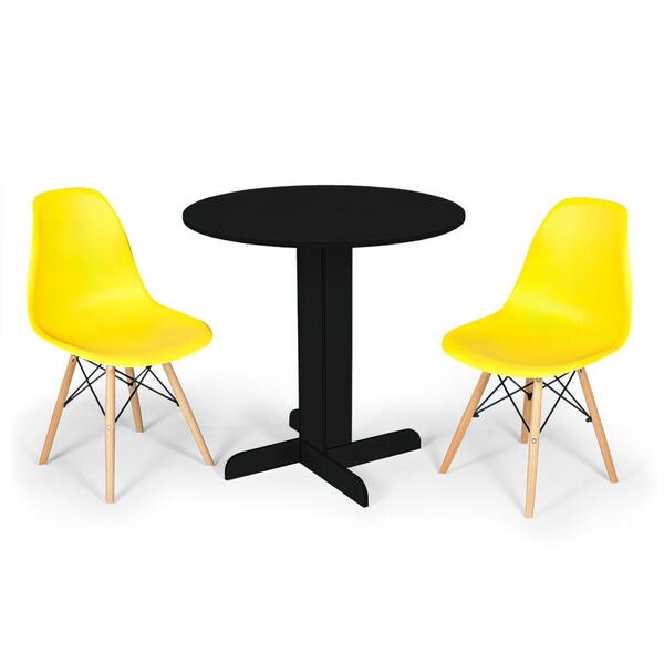 Conjunto Mesa De Jantar Redonda Bellus Preta 80cm Com 2 Cadei