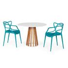 Conjunto Mesa De Jantar Redonda Branca 100cm Talia Amadeirada