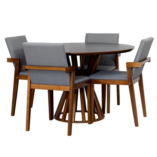 Conjunto Mesa De Jantar Redonda Cecília Amadeirada Preta 120c