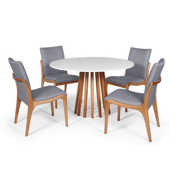 Conjunto Mesa De Jantar Redonda Gabi 120cm Branca Com 4 Cadei