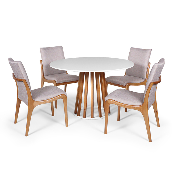Conjunto Mesa De Jantar Redonda Gabi 120cm Branca Com 4 Cadei