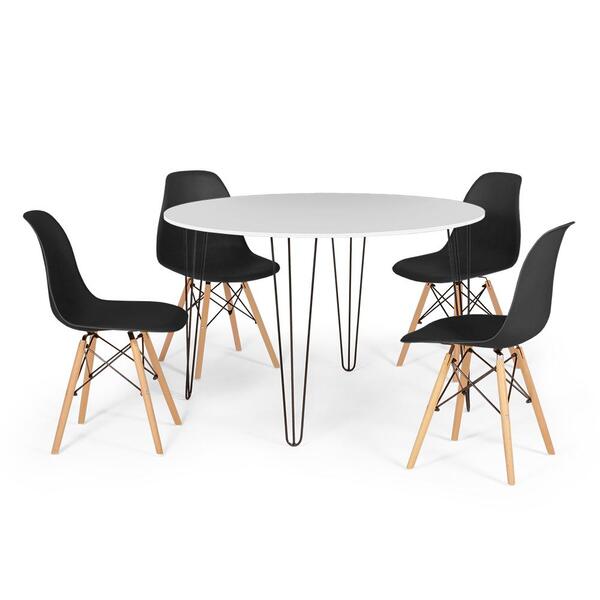 Conjunto Mesa De Jantar Redonda Hairpin 120cm Branca Com 4 Ca